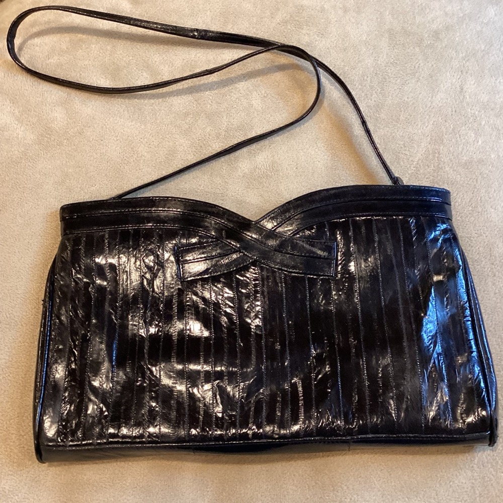 Eel Skin‎ Black Crossbody or Clutch Bag Purse Unbranded Vintage - Picture 2 of 8